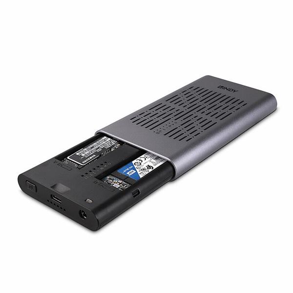 Externý box  Adaptér USB 3.1 Typ C na 2x NVMe M.2 SSD HDD (B+M-key), Klonovanie, 10Gbps, strieborný 