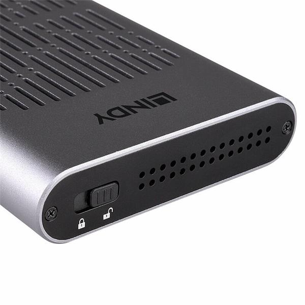 Lindy externý box  Adaptér USB 3.1 Typ C na 2x NVMe M.2 SSD HDD (B+M-key), Klonovanie, 10Gbps, strieborný 