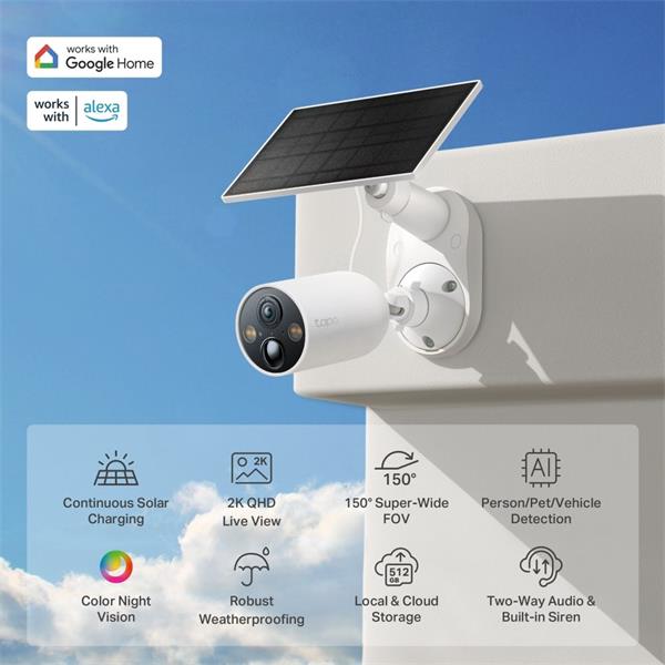 TP-LINK """Solar-Powered Security Camera Kit1 × Tapo C425, 1 × Tapo A201SPEC:2K QHD (2560x1440), 2.4 GHz, 10000mAh rec 