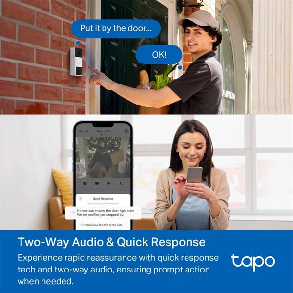 TP-Link """Video Doorbell Camera1 × Tapo D210, 1 × Tapo D100CSPEC: 2K 3MP (2304×1296), 2.4GHz, 6400mAh rechargeable li 