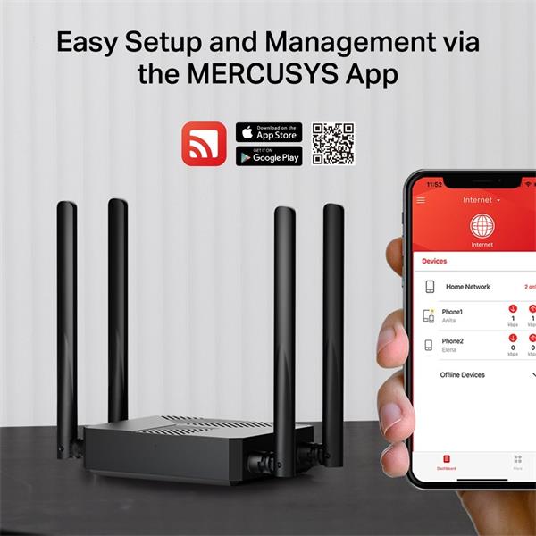 "AX1500 Dual-Band Wi-Fi 6 Router SPEED: 300 Mbps at 2.4 GHz + 1201 Mbps at 5 GHz SPEC: 4× Fixed External Antennas, 2× Gi 