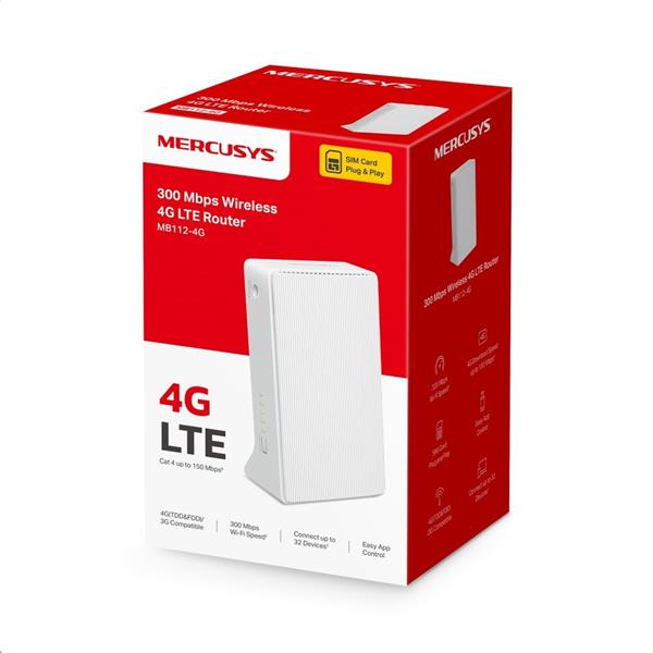N300 Wi-Fi 4G LTE Router, Build-In 150Mbps 4G LTE Modem SPEED: 300 Mbps at 2.4 GHz, 4G Cat4 150/50 Mbps SPEC: Internal A 