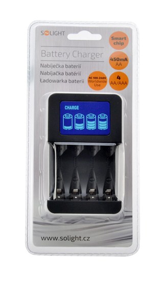 Solight nabíjačka s LCD displejom, AC 230V, 450mA, 4 kanály, AA/AAA, riadená mikroprocesorom 