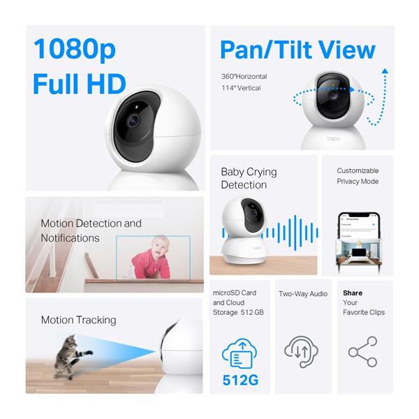 TP-LINK "Pan/Tilt Home Security Wi-Fi CameraSPEC: 1080p, 2.4 GHz, Horizontal 360?FEATURE: Pan/Tilt, Motion Detection a 