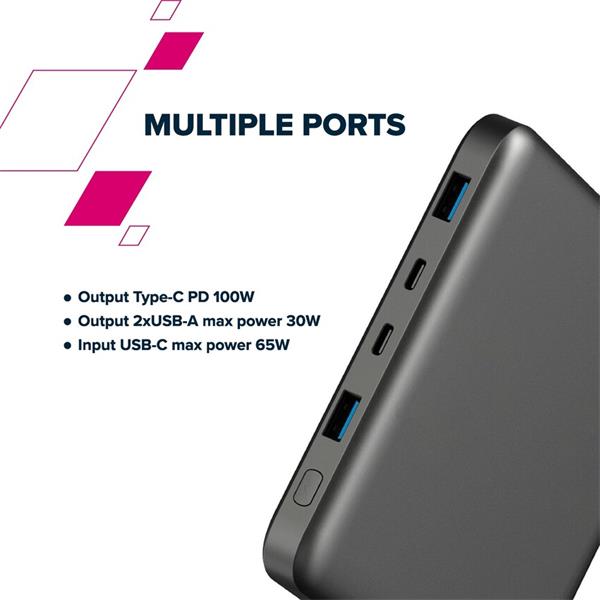 Canyon PB-2008, Powerbank, Li-Pol, 20.000 mAh, aj pre NB, dig. displej, vstup USB-C , výstup: 2x USB-C a 2x USB-A  