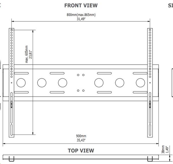 EDBAK TV SLIM držiak na stenu, 50 až 86", max 80 kg, VESA  100 x 100 - 800 x 600 čierny 