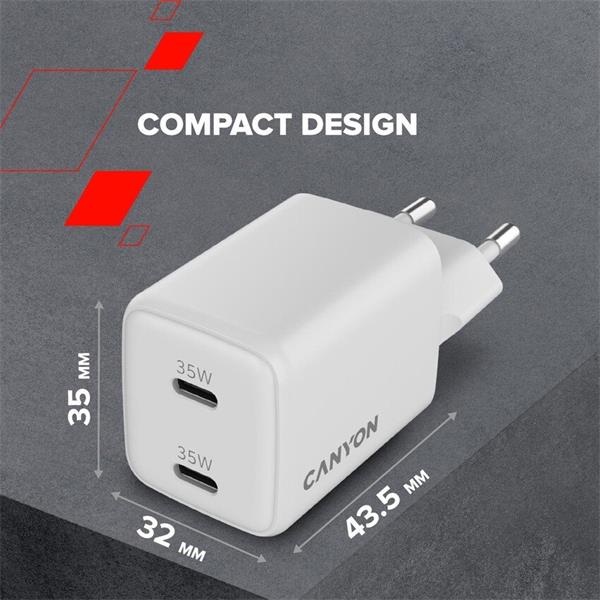 Canyon CU35CC vysokorýchlostná univerzálna nabíjačka do steny 2x USB-C 35W 