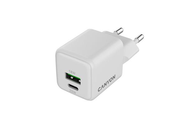 Canyon CU20AC vysokorýchlostná univerzálna nabíjačka do steny 1x USB-C 20W, 1x USB-A 18W 