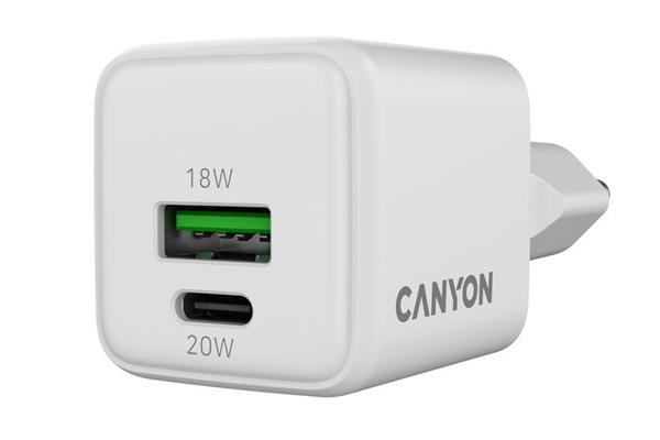 Canyon CU20AC vysokorýchlostná univerzálna nabíjačka do steny 1x USB-C 20W, 1x USB-A 18W 