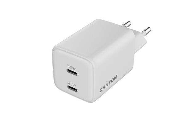 Canyon CU45CC vysokorýchlostná univerzálna nabíjačka do steny 2x USB-C 45W 