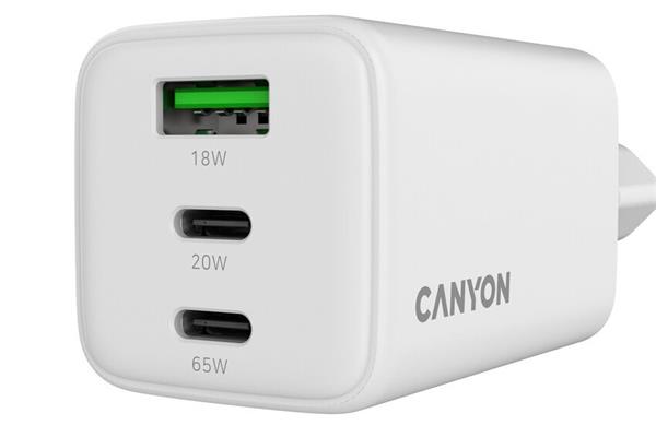 Canyon CU65ACC vysokorýchlostná univerzálna nabíjačka do steny 1x USB-C 65W, 1x USB-C 20W, 1x USB-A 18W 