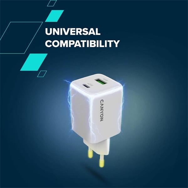 Canyon CU45AC vysokorýchlostná univerzálna nabíjačka do steny 1x USB-C 45W, 1x USB-A 18W 