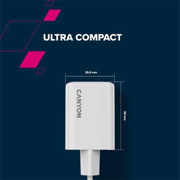 Canyon CU45AC vysokorýchlostná univerzálna nabíjačka do steny 1x USB-C 45W, 1x USB-A 18W 