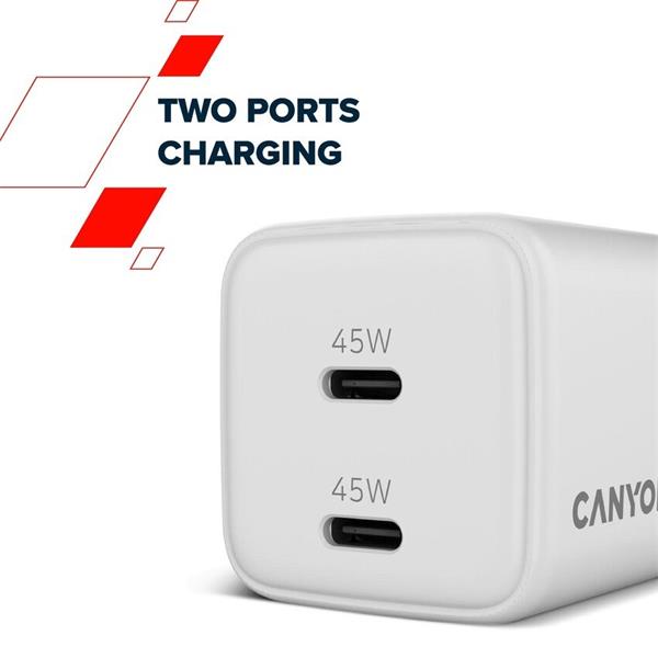 Canyon CU45CC vysokorýchlostná univerzálna nabíjačka do steny 2x USB-C 45W 