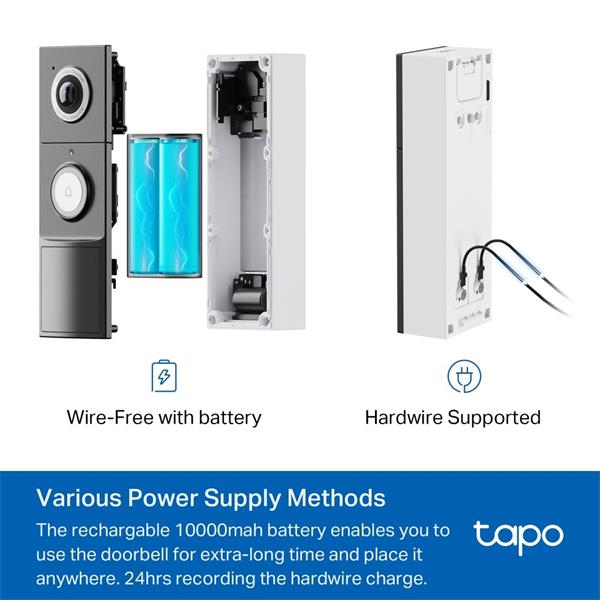 TP-LINK "Video Doorbell Camera1 × Tapo D235, 1 × Tapo D100CSPEC: 2K 5MP (2560×1920), 2.4 GHz, 10000mAh Built-in Rechar 
