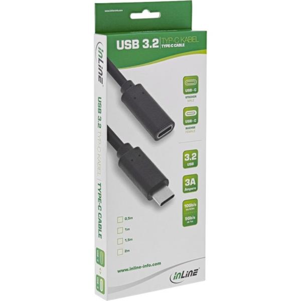 Kábel USB 3.2 Gen 1x2, Typ C CM CF 2m, 10Gbps, PD 60w 20V3A, čierny, predlžovací 