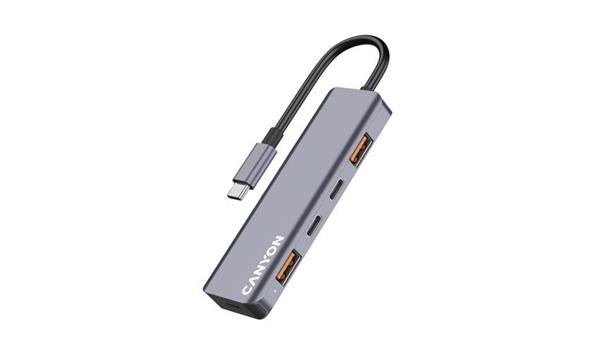 Canyon DS-18, USB-C Hub, 5 portov, 1x USB-C 5V DC nabíjanie, 2x USB-C, 10Gbps, 2xUSB 3.2 port, kompaktný 