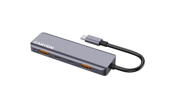 Canyon DS-18, USB-C Hub, 5 portov, 1x USB-C 5V DC nabíjanie, 2x USB-C, 10Gbps, 2xUSB 3.2 port, kompaktný 