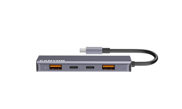 Canyon DS-18, USB-C Hub, 5 portov, 1x USB-C 5V DC nabíjanie, 2x USB-C, 10Gbps, 2xUSB 3.2 port, kompaktný 