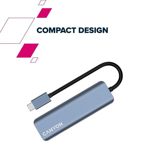 Canyon DS-18, USB-C Hub, 5 portov, 1x USB-C 5V DC nabíjanie, 2x USB-C, 10Gbps, 2xUSB 3.2 port, kompaktný 