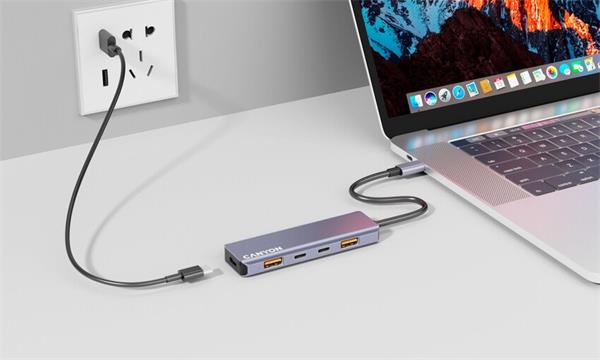 Canyon DS-18, USB-C Hub, 5 portov, 1x USB-C 5V DC nabíjanie, 2x USB-C, 10Gbps, 2xUSB 3.2 port, kompaktný 