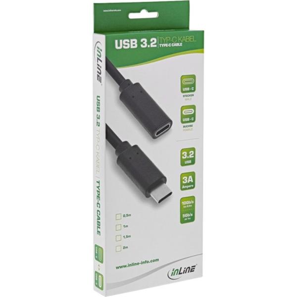 Kábel USB 3.2 Gen 1x2, Typ C CM/CF 1m, 10Gbps, PD 60w 20V3A, čierny, predlžovací 