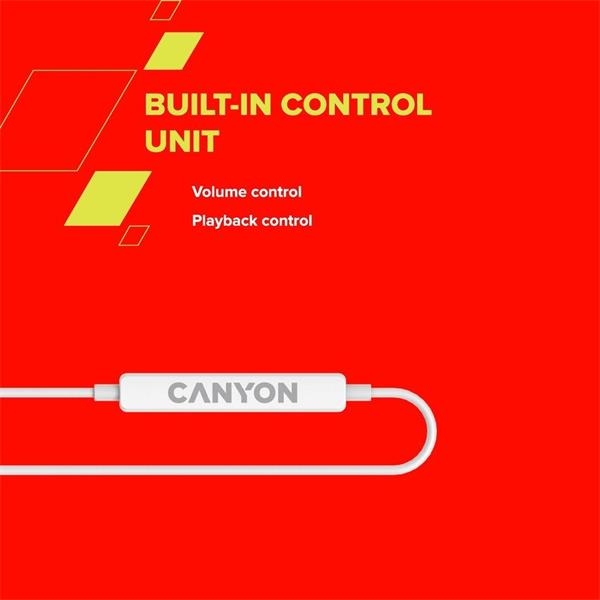 Canyon SEP-6, slúchadlá do uší, integrované ovládanie, Hi-Fi kvalita, USB-C kábel 1.2m, biele 