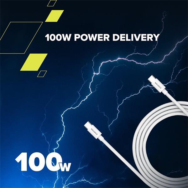 Canyon CC100AB, 2 m kábel, USB-C / USB-C, PD 100 W, 480 Mbps, biely 
