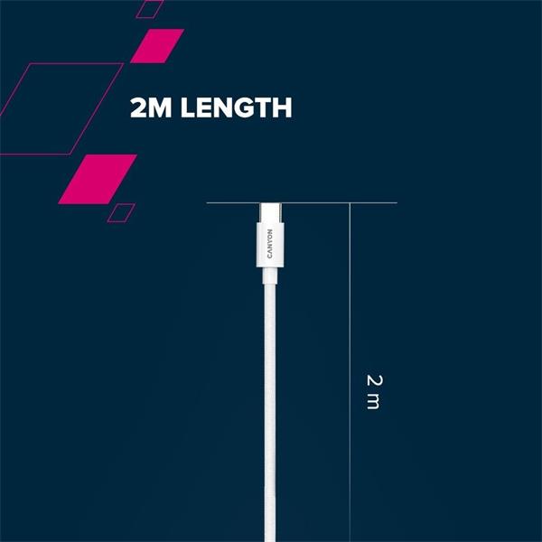 Canyon CC100AB, 2 m kábel, USB-C / USB-C, PD 100 W, 480 Mbps, biely 