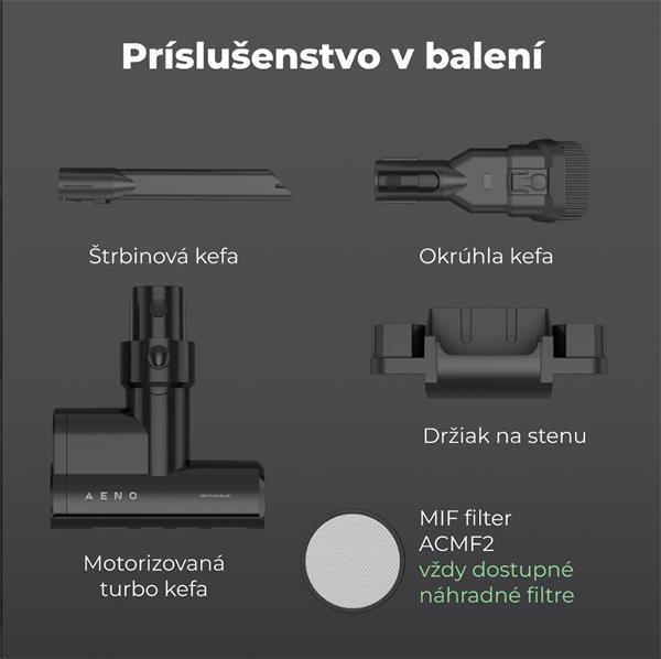AENO Tyčový vysavač SC2, Turbo kefa, LED, AI nastavenie sacej sily, 60m  