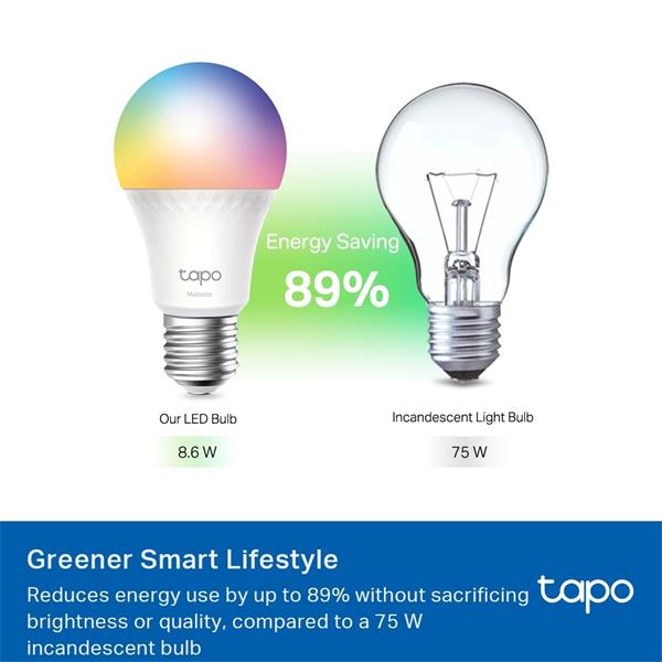 TP-LINK "Smart Light Bulb, Multicolor,MatterSPEC: A60 bulb, E27 base, 220~240V, 50/60 Hz, 8.6W, 16 Million Colors, 2500 