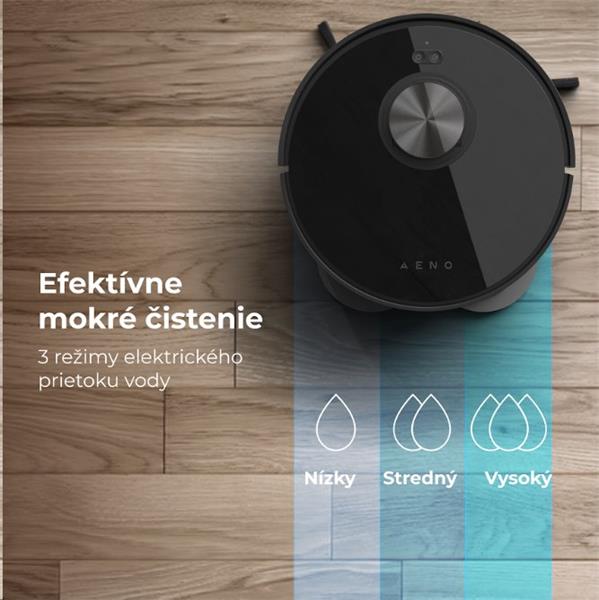 AENO Robotický vysavač RC5S, 2v1 mokré a suché cistenie,180 min,rotovacie mopy,LIDAR, AENO App,HEPA,základna, čierny 