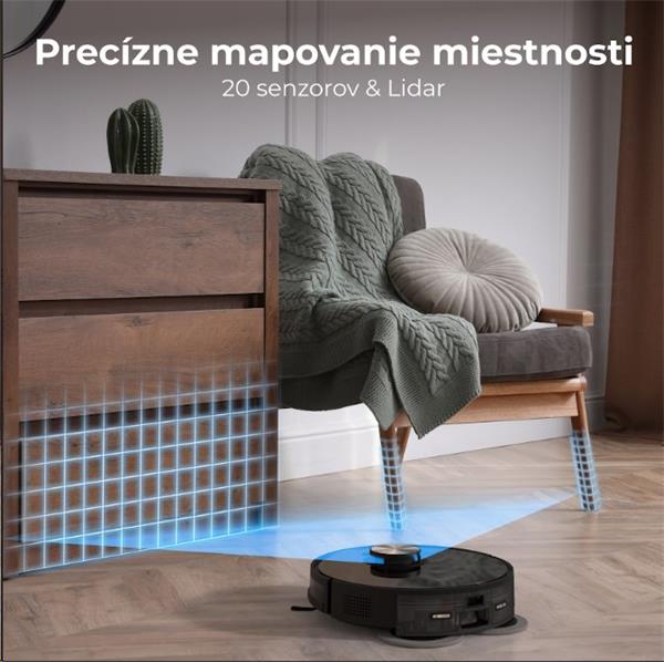 AENO Robotický vysavač RC5S, 2v1 mokré a suché cistenie,180 min,rotovacie mopy,LIDAR, AENO App,HEPA,základna, čierny 