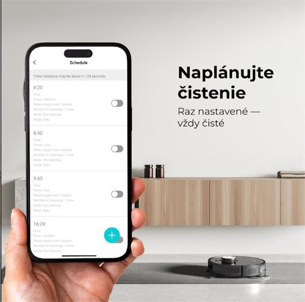 AENO Robotický vysavač RC5S, 2v1 mokré a suché cistenie,180 min,rotovacie mopy,LIDAR, AENO App,HEPA,základna, čierny 