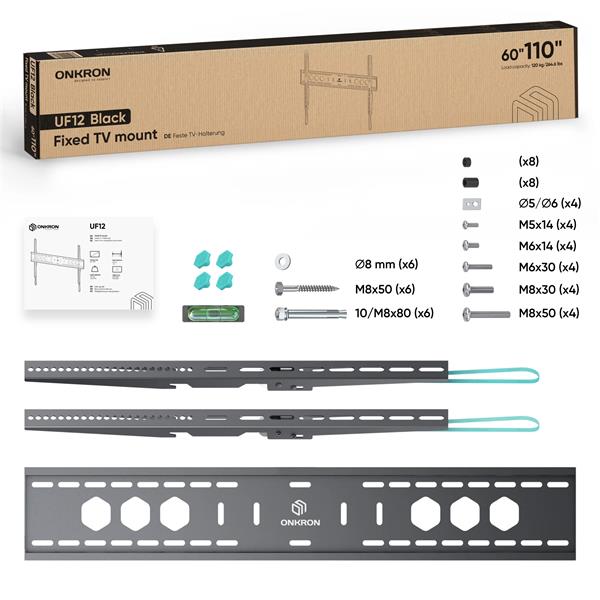ONKRON pevný TV držiak na stenu pre 60 až 110-palcové LED TV, 120 kg, čierny,VESA: min 200x200 - max  800x600 