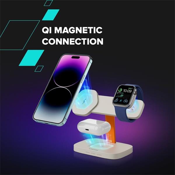 Canyon Hexagon 310, 3v1, bezdrôtová Qi nabíjacia stanica pre 3 zariadenia simultánne, tmavošedá/modrá  