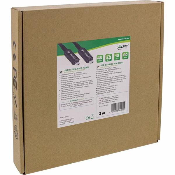 Kábel USB 3.2 Gen 2, Typ C CM/CM 5m, 10Gbps, PD 60W 20V3A, čierny, aktívny, optický 