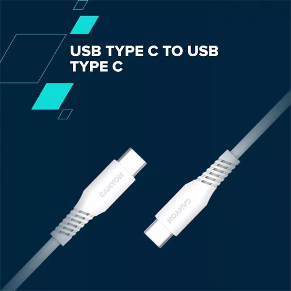 Canyon CC100SC20, 2 m kábel, USB-C / USB-C, PD 100 W, 20 GB/s, biely 