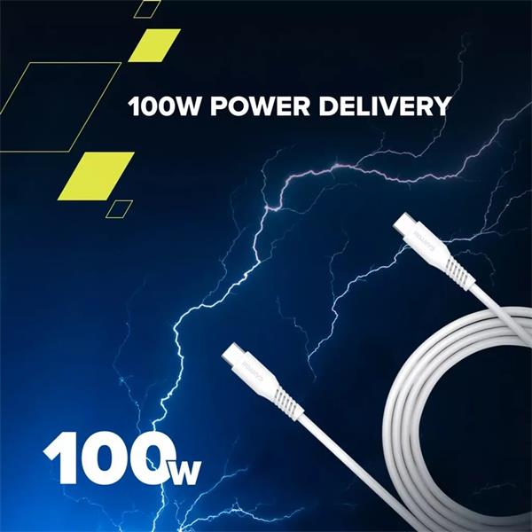 Canyon CC100SC20, 2 m kábel, USB-C / USB-C, PD 100 W, 20 GB/s, biely 