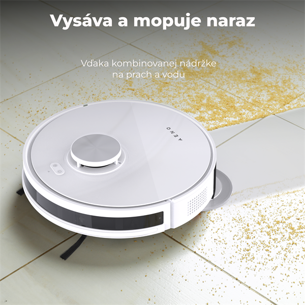 AENO Robotický vysavač RC6S, 2v1 mokré a suché cistenie,180 min,rotovacie mopy,LIDAR, AENO App,HEPA,základna, biely 