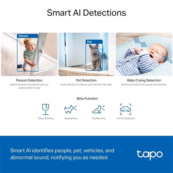 TP-LINK "Pan/Tilt AI Home Security Wi-Fi CameraSPEC: 3K 5MP (2880×1620), 2.4 GHz, Horizontal 360? FEATURE: Pan/Tilt, S 