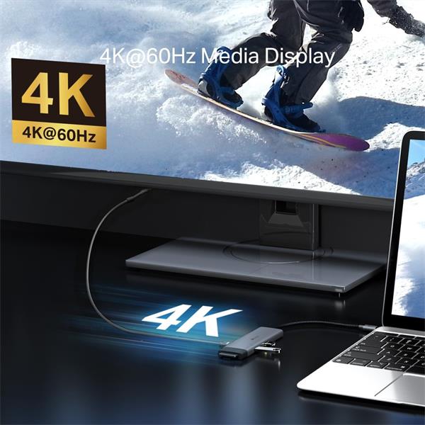 USB Type-C 7-Port Hub SPEC: 1 × USB-C Connector,1 × HDMI 4K 60Hz Port,1 × USB-C PD 100W Port,1 × SD + 1 × microSD(TF) up 