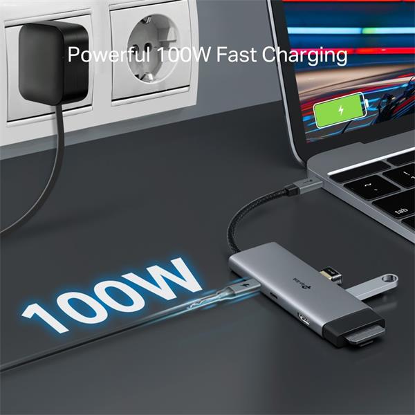 USB Type-C 7-Port Hub SPEC: 1 × USB-C Connector,1 × HDMI 4K 60Hz Port,1 × USB-C PD 100W Port,1 × SD + 1 × microSD(TF) up 