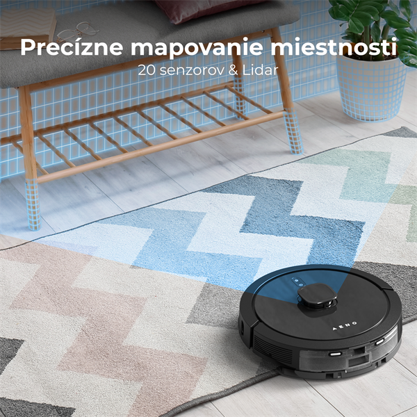AENO Robotický vysavač RC7S -2v1mokré a suché cistenie, 250min,4 módy,LIDAR,AENO App,HEPA,4000p, Cierny 