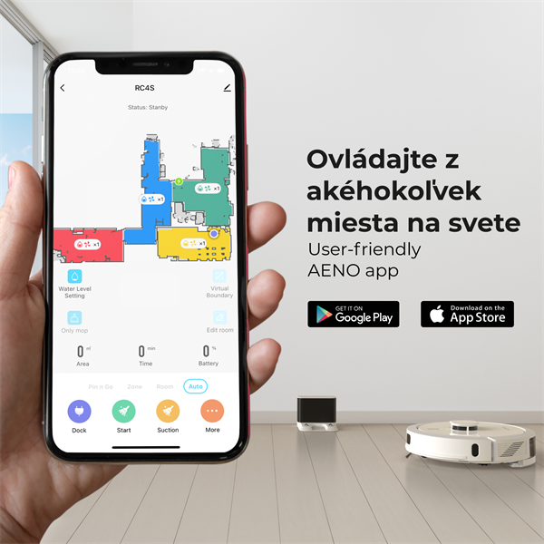 AENO Robotický vysavač RC8S -2v1mokré a suché cistenie, 250min,4 módy,LIDAR,AENO App,HEPA,4000p, Biely 