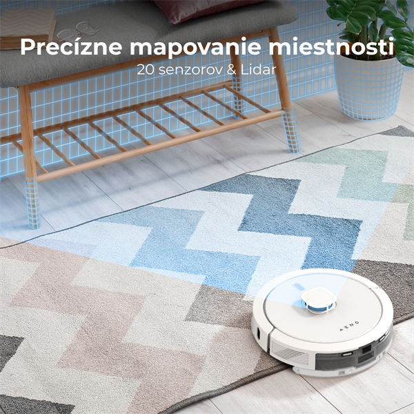 AENO Robotický vysavač RC8S -2v1mokré a suché cistenie, 250min,4 módy,LIDAR,AENO App,HEPA,4000p, Biely 