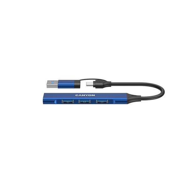 Canyon DS-02, USB-C Hub, 4 porty, 3xUSB 2.0 480Mbps, 1xUSB 3.0, 5Gbps, USB-C/USB-A adaptér, modrá 