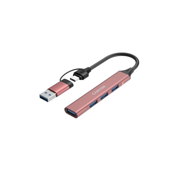 Canyon DS-02, USB-C Hub, 4 porty, 3xUSB 2.0 480Mbps, 1xUSB 3.0, 5Gbps, USB-C/USB-A adaptér, ružová 