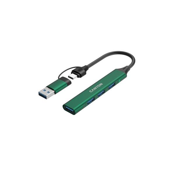 Canyon DS-02, USB-C Hub, 4 porty, 3xUSB 2.0 480Mbps, 1xUSB 3.0, 5Gbps, USB-C/USB-A adaptér, zelená 