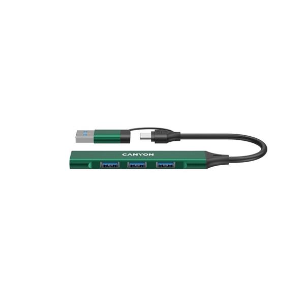 Canyon DS-02, USB-C Hub, 4 porty, 3xUSB 2.0 480Mbps, 1xUSB 3.0, 5Gbps, USB-C/USB-A adaptér, zelená 